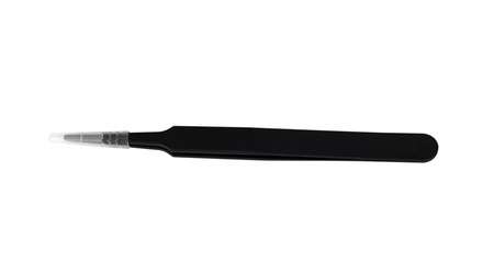 Black metal tweezer with antistatic coating.