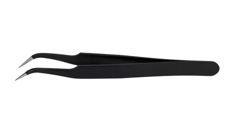 Black metal tweezer with antistatic coating.