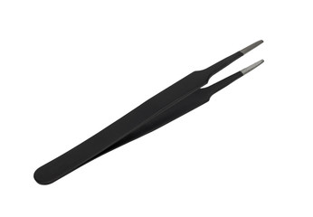 Black metal tweezer with antistatic coating.