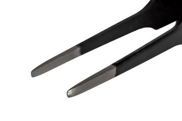 Black metal tweezer with antistatic coating.