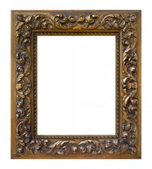 Golden frame for paintings, mirrors or photo isolated on white background