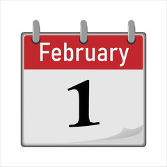 Calendar icon is the first number of the month. Red and white. Flipping the sheet to the next day. Vector illustration EPS.