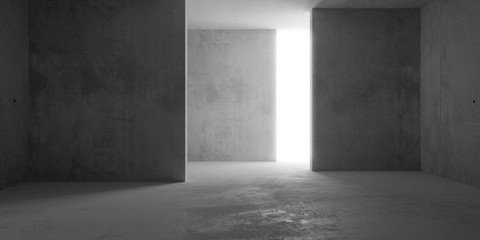 Abstract empty, modern concrete room with light from backwall opening - industrial interior background template, 3D illustration