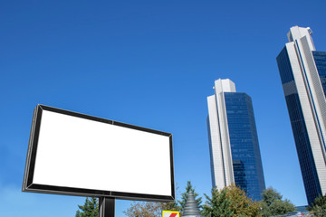 Close-up advertising sign. In white background. Photographed on a summer day.
