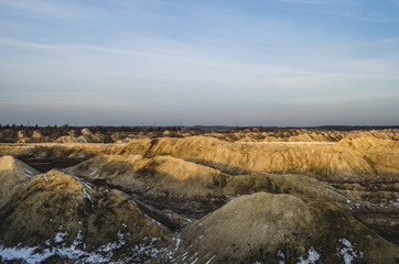 Landscape, limestone mountains in the quarry. Limestone mining for cement production.