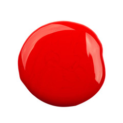 Big smooth red drop of nail polish. Clipping path, isolated.