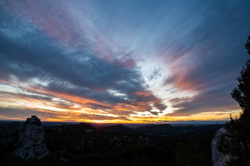 Sunset or Sunrise sky with orange and yellow colors. With beautiful clouds, perfect for sky replacement.