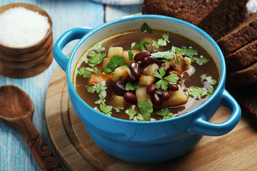 A bowl with kidney bean vegetable soup