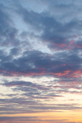 Fototapeta premium Sky, Bright Blue, Orange And Yellow Colors Sunset. Instant Photo, Toned Image. Sky, Bright Blue, Orange And Yellow Colors Sunset. Instant Photo