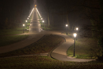 Promenade in Maksimir park at night in Zagreb