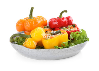 Tasty stuffed bell peppers isolated on white