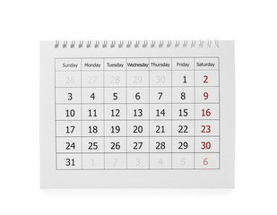 Paper calendar isolated on white. Planning concept
