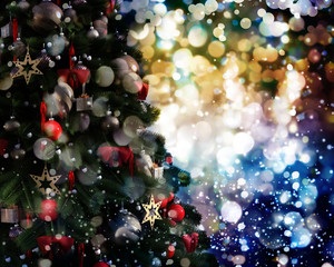 Obraz na płótnie Canvas Christmas tree against a glittery luminous background