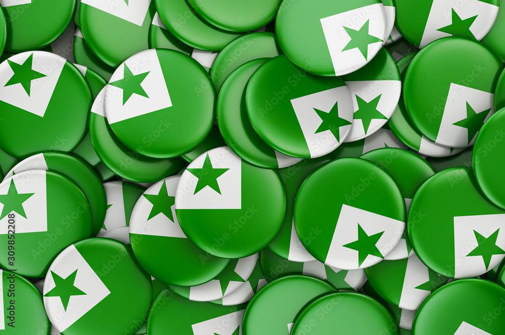 Poster badges with flag of esperanto, 3d rendering