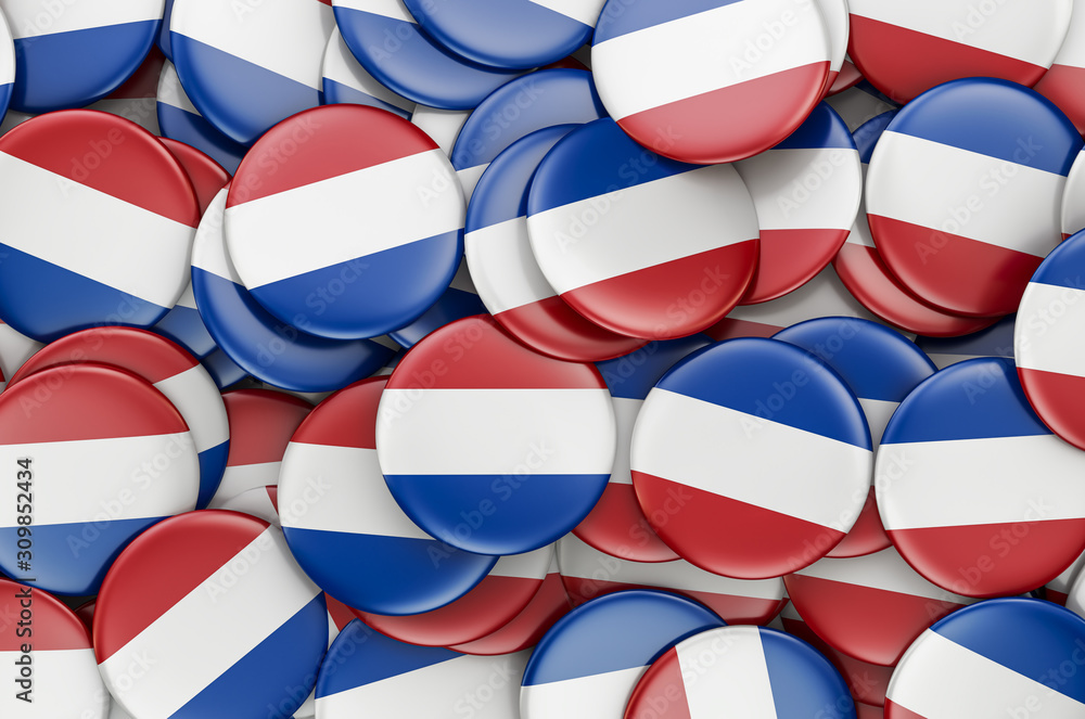 Poster badges with flag of the netherlands, 3d rendering
