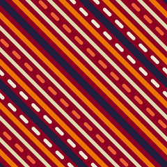 Seamless geometric stripy pattern. Texture of diagonal strips, dash lines. Colored strokes on striped background. Way, road, path, traffic, night city concept. Vector - 309852433