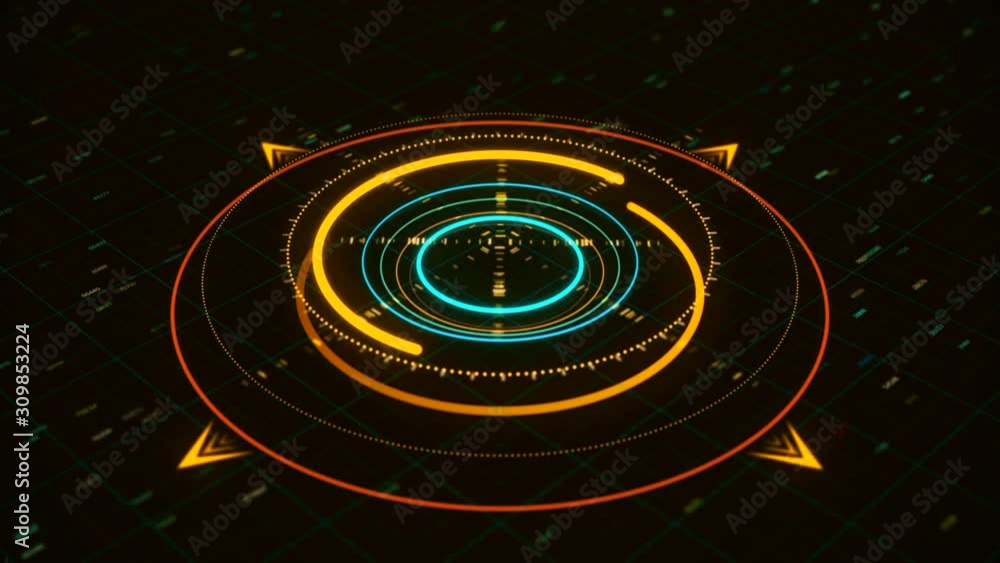 Poster abstract 3d circular graph resembling a modern compass with several narrow arrows and digits on the 