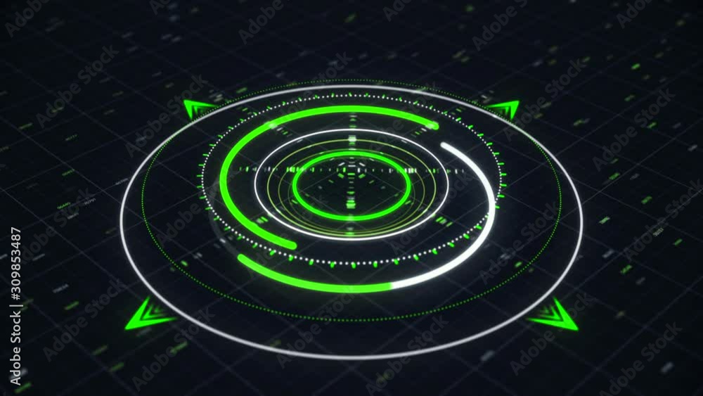 Poster abstract 3d circular graph resembling a modern compass with several narrow arrows and digits on the 