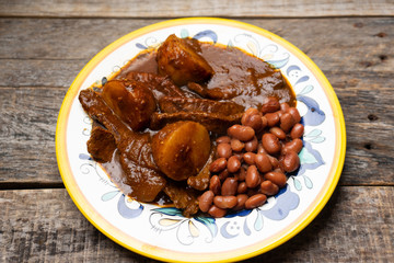 Mexican beef steak with potatoes and pasilla pepper sauce