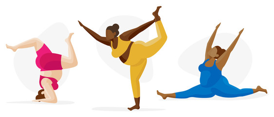 Female Yoga Icon Character Set - Self Care Multi Cultural, Body Type Inclusion, Diversity Concept