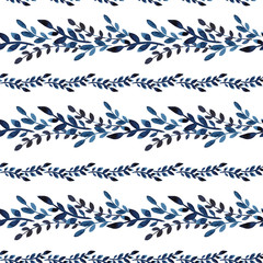 Watercolor flowers handmade in indigo. Blue flower seamless pattern. Isoleted on white background. Classic blue. Floral pattern