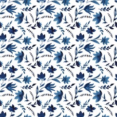 Watercolor flowers handmade in indigo. Blue flower seamless pattern. Isoleted on white background. Classic blue. Floral pattern