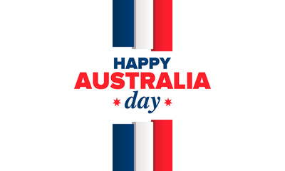 Australia Day. National happy holiday, celebrated annual in January 26. Australian flag. Patriotic elements. Poster, card, banner and background. Vector illustration