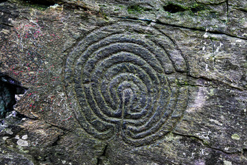 Ancient maze carving on stone in Cornwall