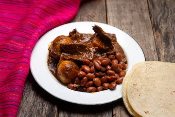 Mexican beef steak with potatoes and pasilla pepper sauce