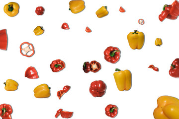 fresh red and yellow bell pepper on white background