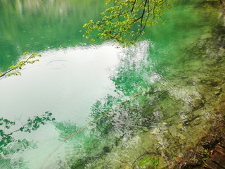 Waterfal, lake, cascades, canyon and wooden bridge in Plitvice Lakes National Park, one of the oldest and largest national parks in Croatia, ex Yugoslavia