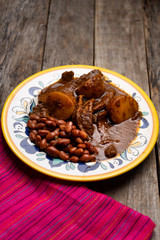 Mexican beef steak with potatoes and pasilla pepper sauce