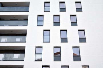 Modern and new apartment building. Multistoried modern, new and stylish living block of flats.