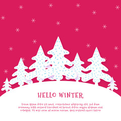 Fototapeta premium Bright Color Happy Day. Hello Winter with palm tree on hill. Full of snow with copy space