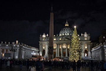 Rome Italy; 8 December 2019. In Piazza San Pietro the nativity scene reproduced with the wood of...