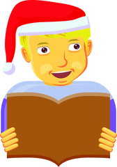 Choir boy with Santa hat vector icon