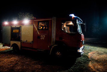 Fire engine during operation