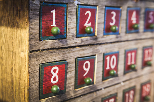 Closeup Of Wooden Advent Calendar