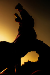 Young silhouette fit person performing a handstand