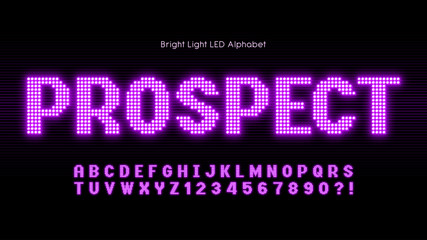 Shining LED light alphabet, extra glowing font.