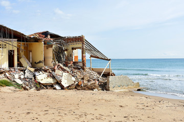 House in ruins in Guardamar del Segura beach, Alicante. Spain. Europe. September 23, 2019