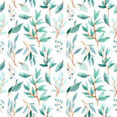 green leaves watercolor pattern