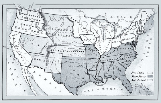Map of free, slave and undecided states 1857