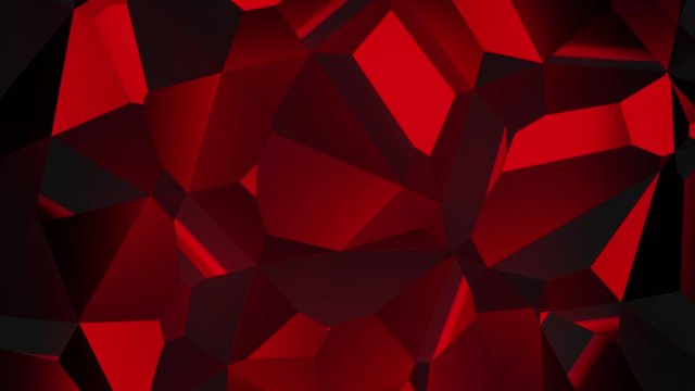 3d ANIMATION, of red abstract crystal background, triangular texture, wide panoramic for wallpaper, 3d black background low poly design