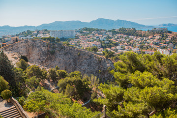 Fototapeta na wymiar City of Marseille on a hot summer day view of landscape and houses