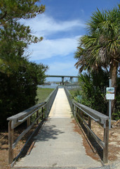 Wooden walkway heading towards water