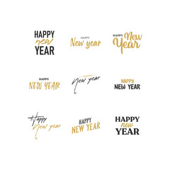 Happy new year typography signs. Vector Lettering Compositions collection. Set of Holiday design for greeting card.