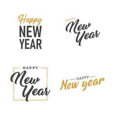 Happy new year typography signs. Vector Lettering Compositions collection. Set of Holiday design for greeting card.
