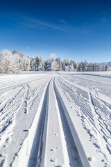 Fototapeta na wymiar Cross-country skiing track in winter landscape