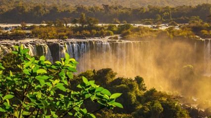 Igauzu Falls, Brazil - Colorful Iguazu Waterfall - Cataratas do Iguasu, Brasil (UNESCO World Heritage) on Argentina Paraguay Parana River Border
